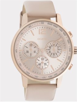 OZOO ros&eacute;goud leder rond quartz