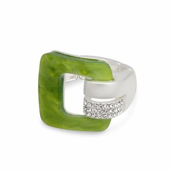 ring babeza elastisch mat zilver groen zirkonen