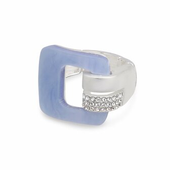 babeza ring blauw zilver zirkonen mat elastisch