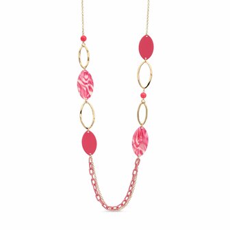 fushia ketting lange ketting babeza wit goud schakels